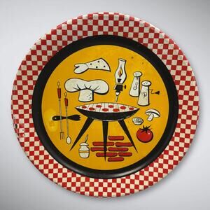 1950s Mid Century Metal BBQ Grilling Tray – Vintage Kitschy Serving Platter